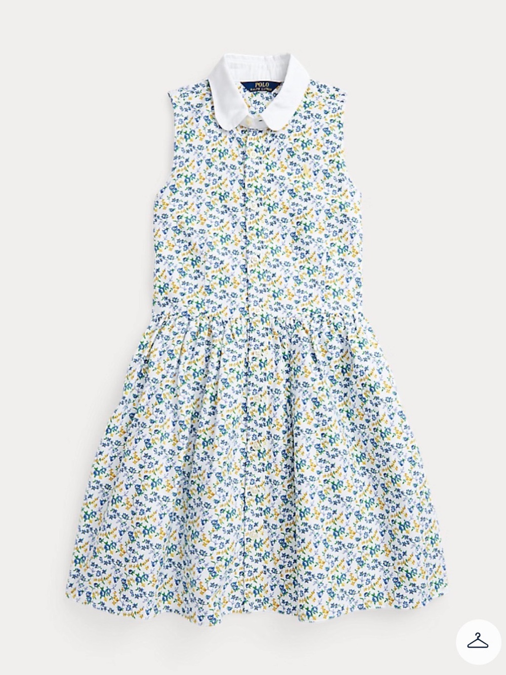 Ralph Lauren White Floral Button-Front Sleeveless Dress with Peter Pan Collar